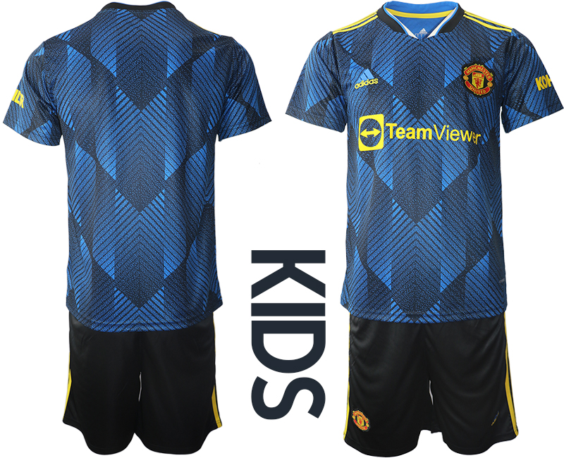 Youth 2021-2022 Club Manchester United Second away blue blank Soccer Jersey->youth soccer jersey->Youth Jersey